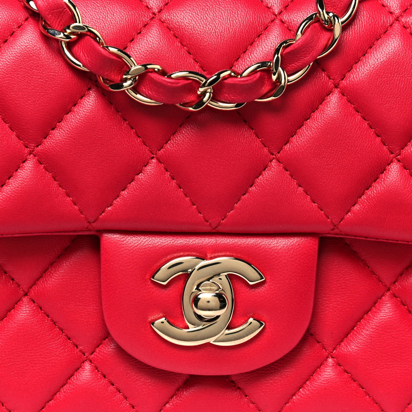 Lambskin Quilted Mini Rectangular Flap Red
