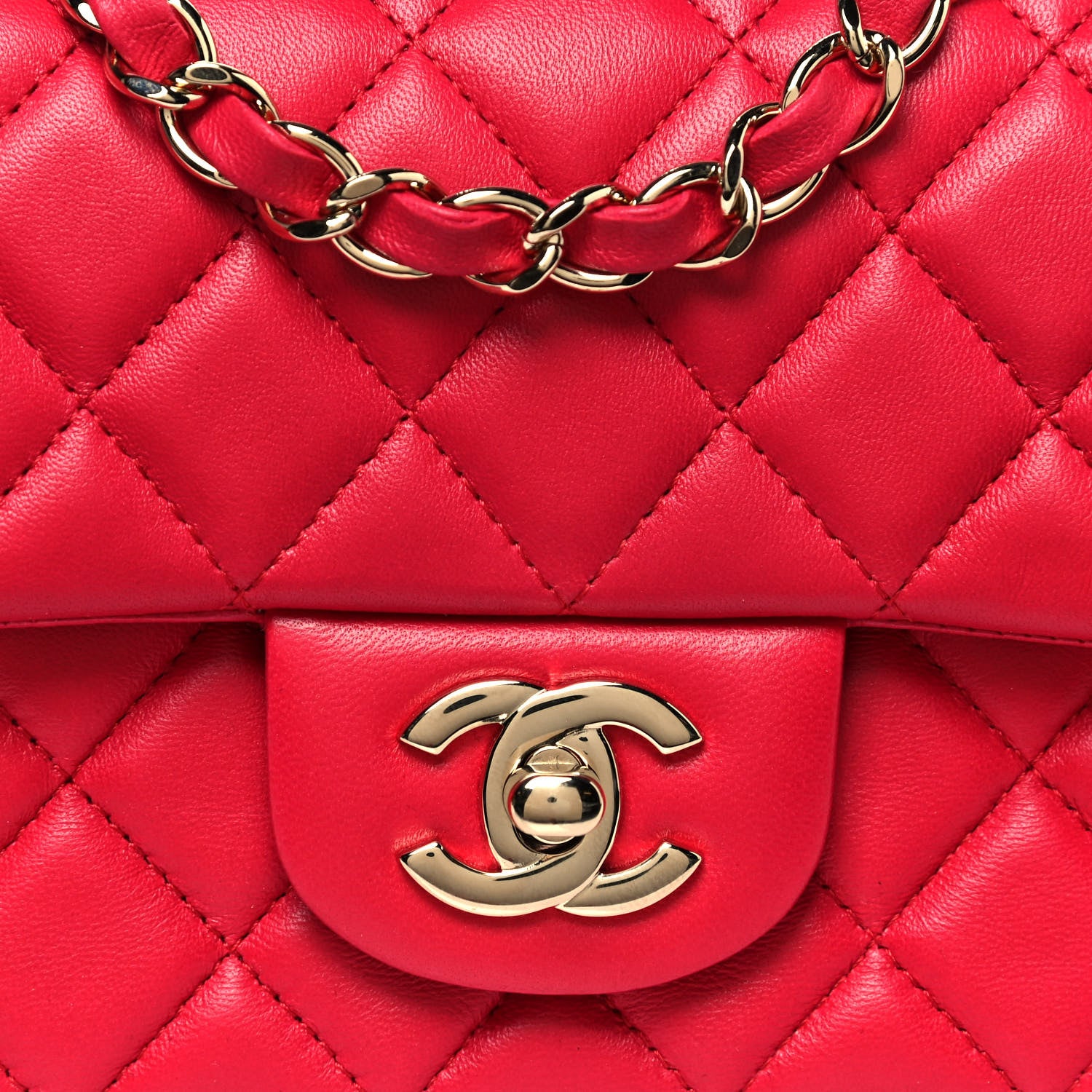 Chanel Lambskin Quilted Mini Rectangular Flap Red 8 of 9