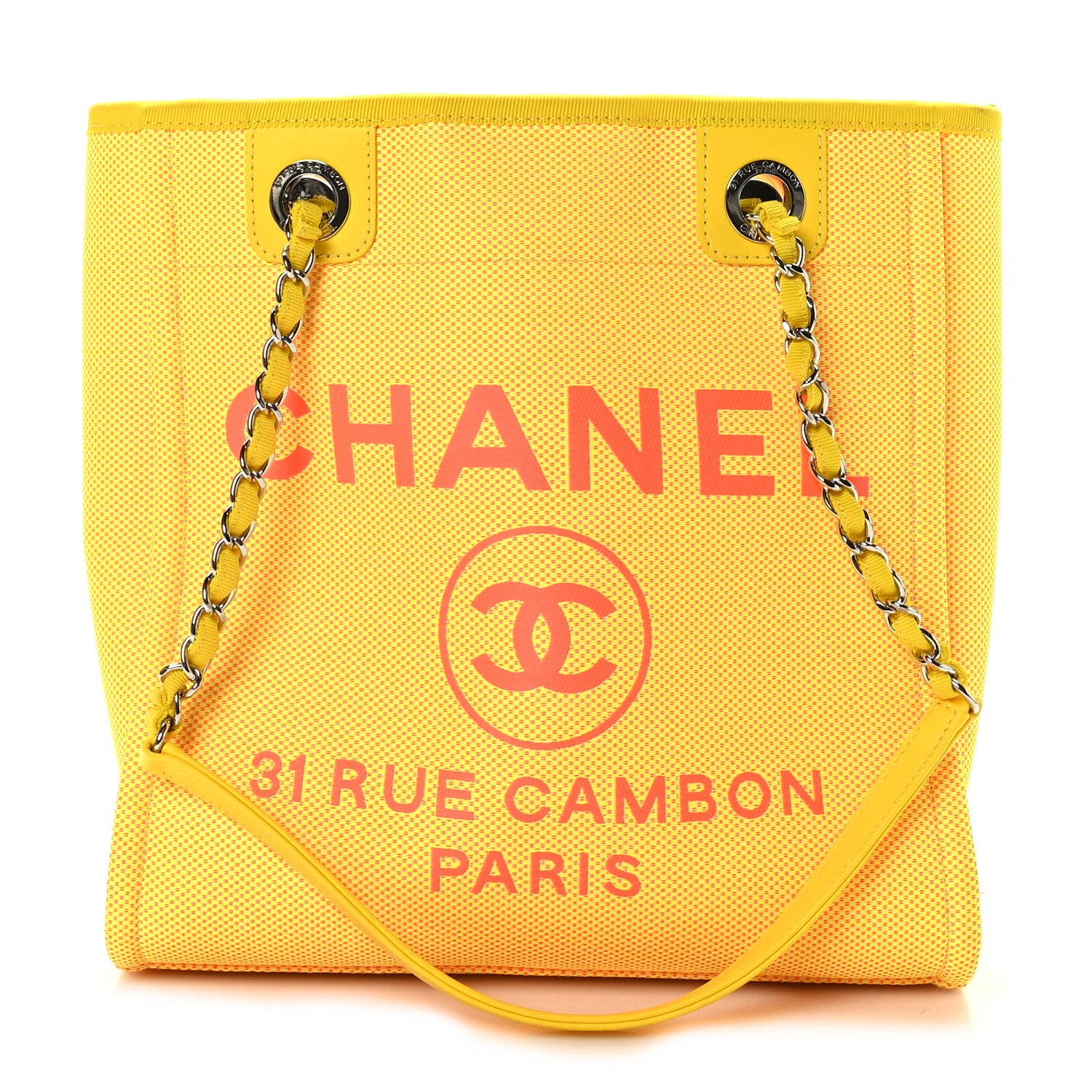 Chanel Mixed Fibers Calfskin Mini Deauville Tote Orange Yellow 1 of 9
