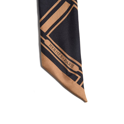 Hermes Silk Les Coupes Tattoo Twilly Black Camel 4 of 4