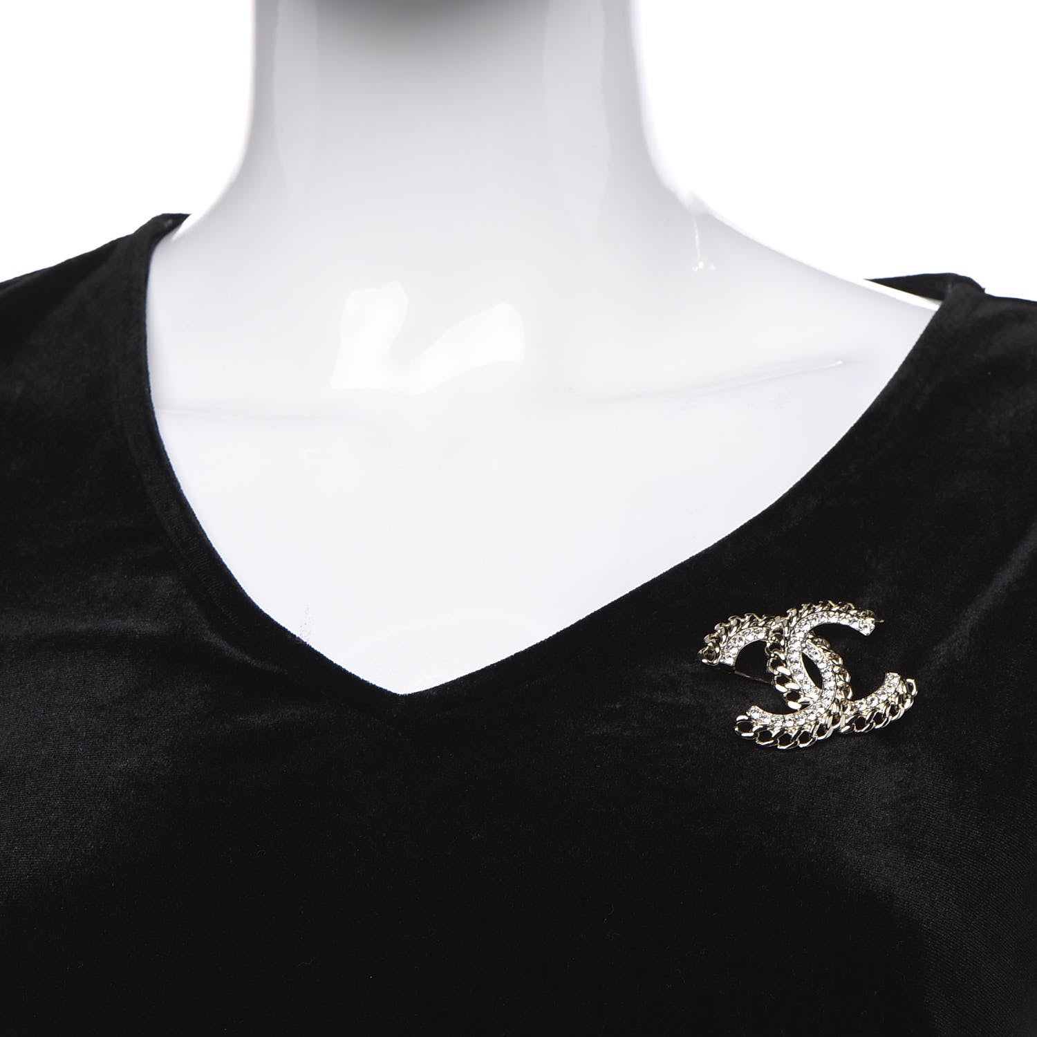 Chanel Crystal Chain CC Brooch Gold 2 of 5