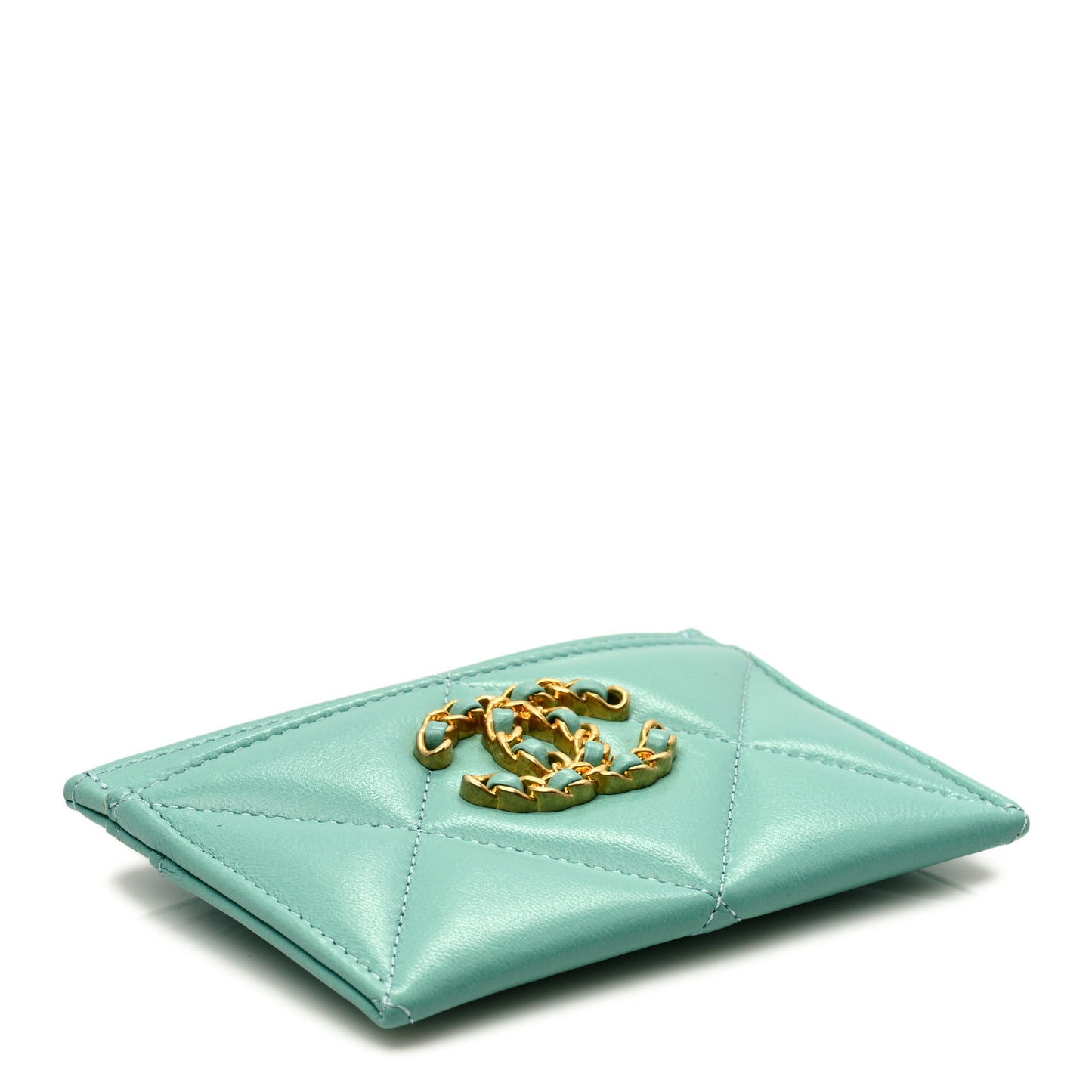 Shiny Goatskin Quilted 19 Card Holder Light Blue