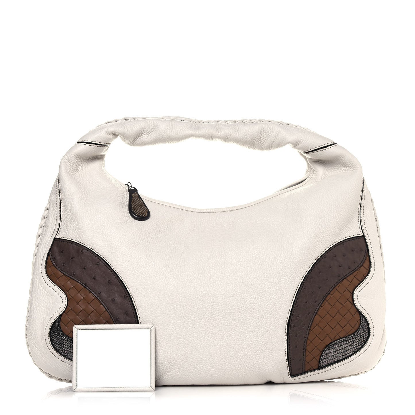 Cervo Deerskin Ostrich Lizard Intrecciato 50th Anniversary Large Veneta Hobo White