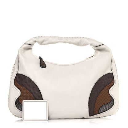 Bottega Veneta Cervo Deerskin Ostrich Lizard Intrecciato 50th Anniversary Large Veneta Hobo White 1 of 14