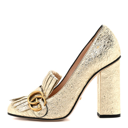 Gucci Galassia GG Marmont Fringe 50mm Loafer Pumps 38 Platino 1 of 9