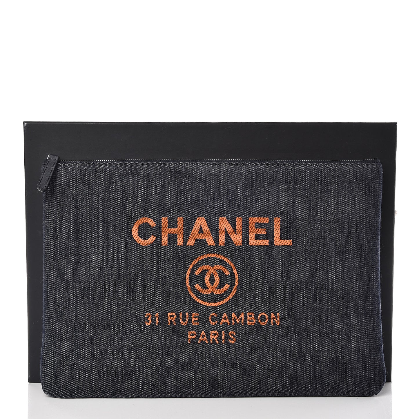 Denim Large Deauville Pouch Clutch Blue Orange