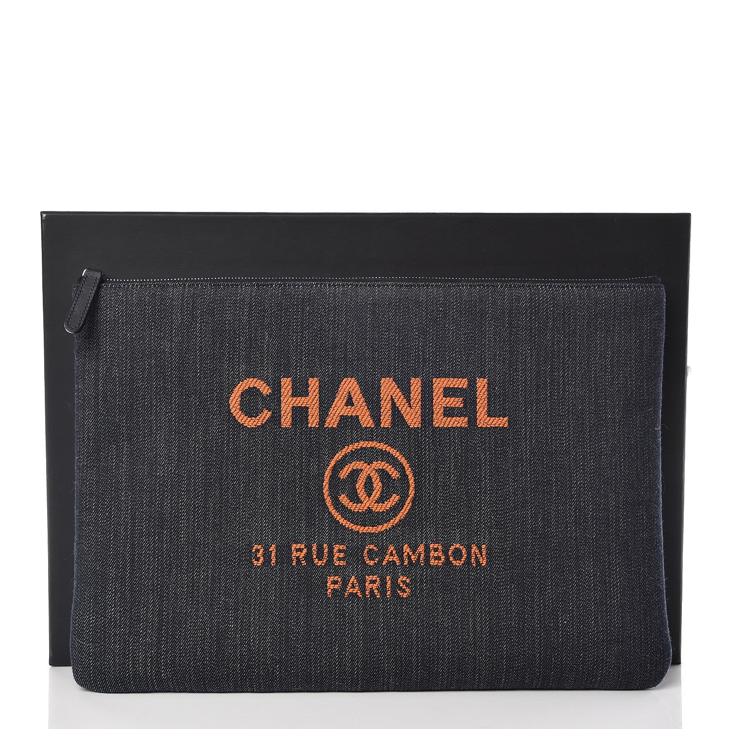 Chanel Denim Large Deauville Pouch Clutch Blue Orange 10 of 10