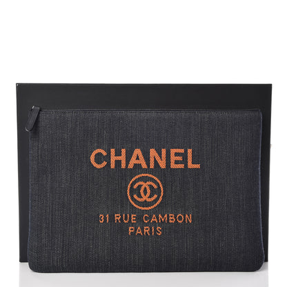 Chanel Denim Large Deauville Pouch Clutch Blue Orange 10 of 10