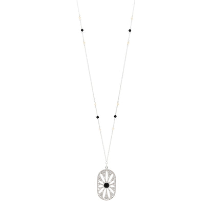 Tiffany Sterling Silver Black Onyx Pearl Ziegfeld Daisy Pendant Necklace 1 of 4