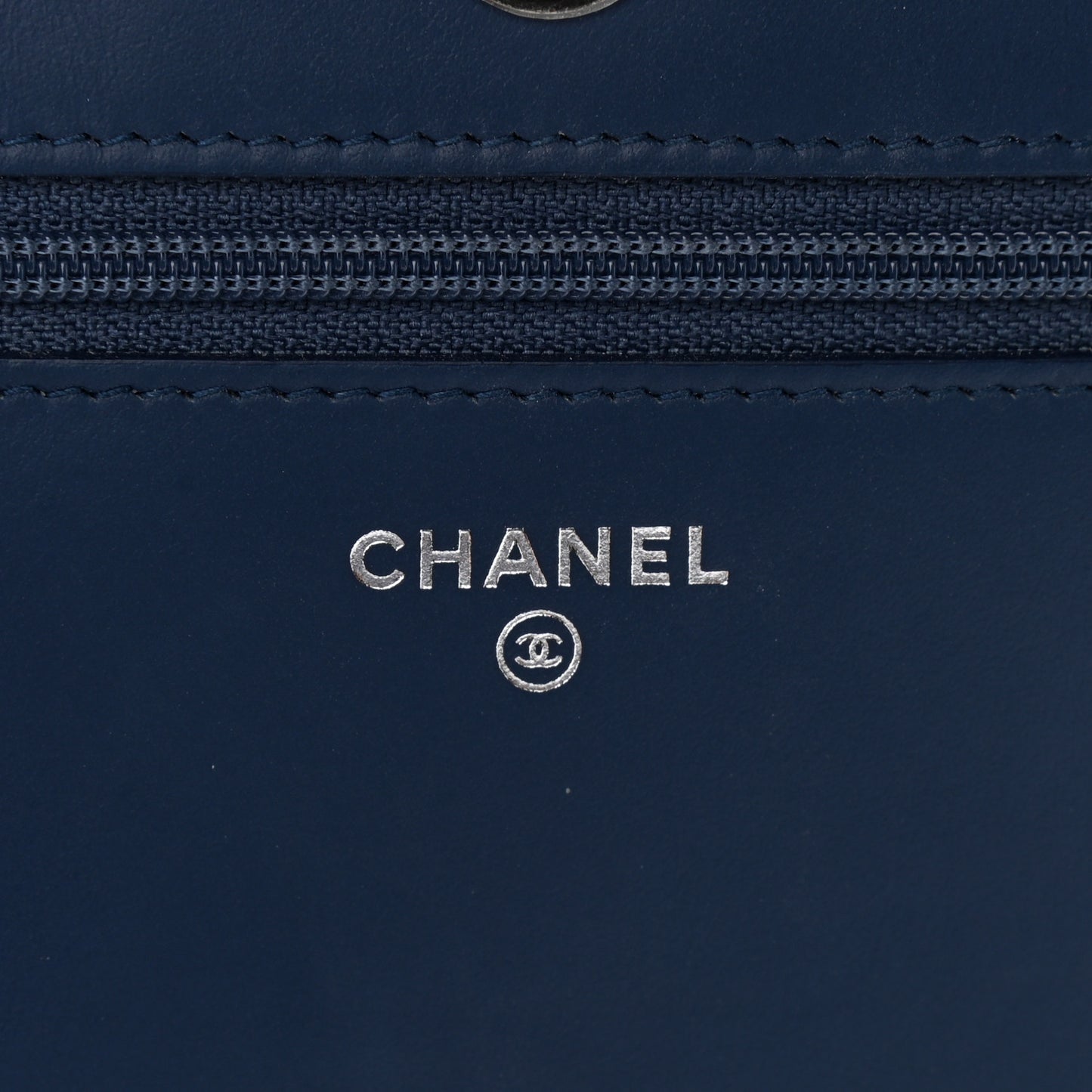 Calfskin Painted Chevron Embossed Boy Wallet On Chain WOC Navy