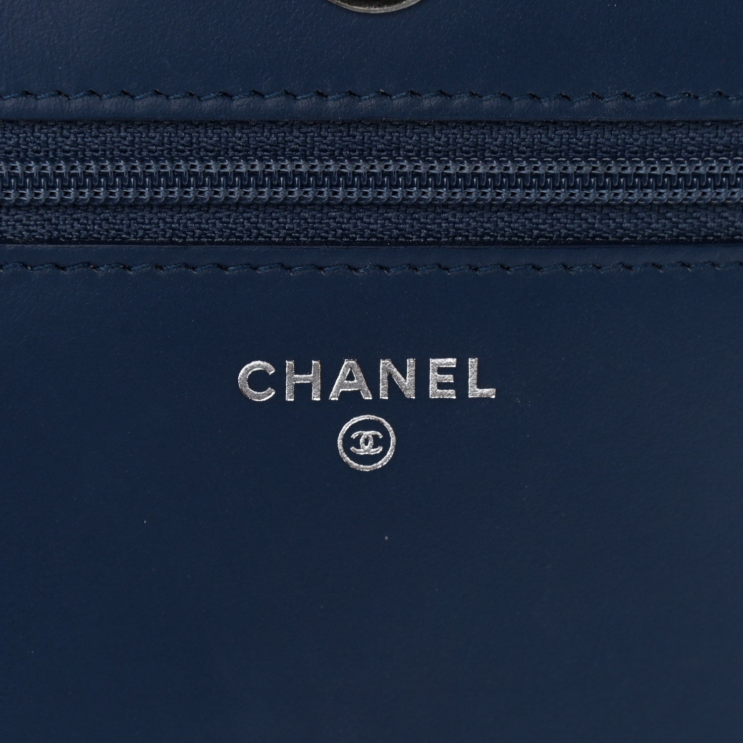 Chanel Calfskin Painted Chevron Embossed Boy Wallet On Chain WOC Navy 6 of 10