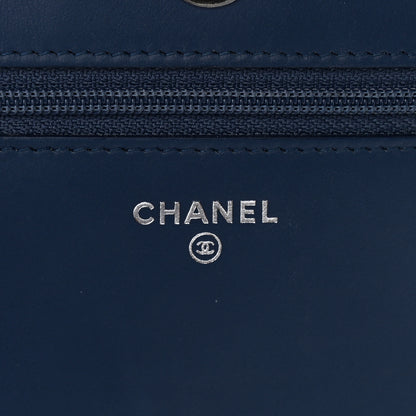 Chanel Calfskin Painted Chevron Embossed Boy Wallet On Chain WOC Navy 6 of 10