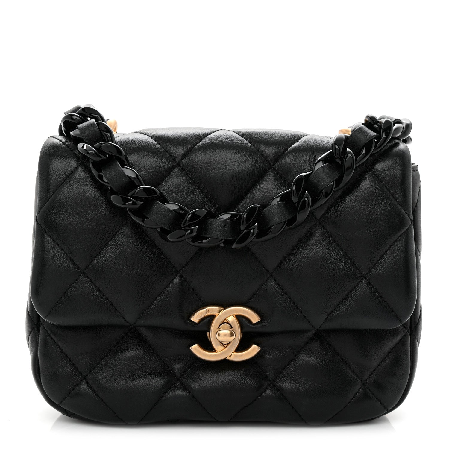 Chanel Lambskin Quilted Mini Lacquered Chain Flap Black 1 of 10