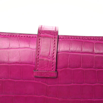 Hermes Matte Alligator Bearn Compact Wallet Rose Scheherazade 17 of 19