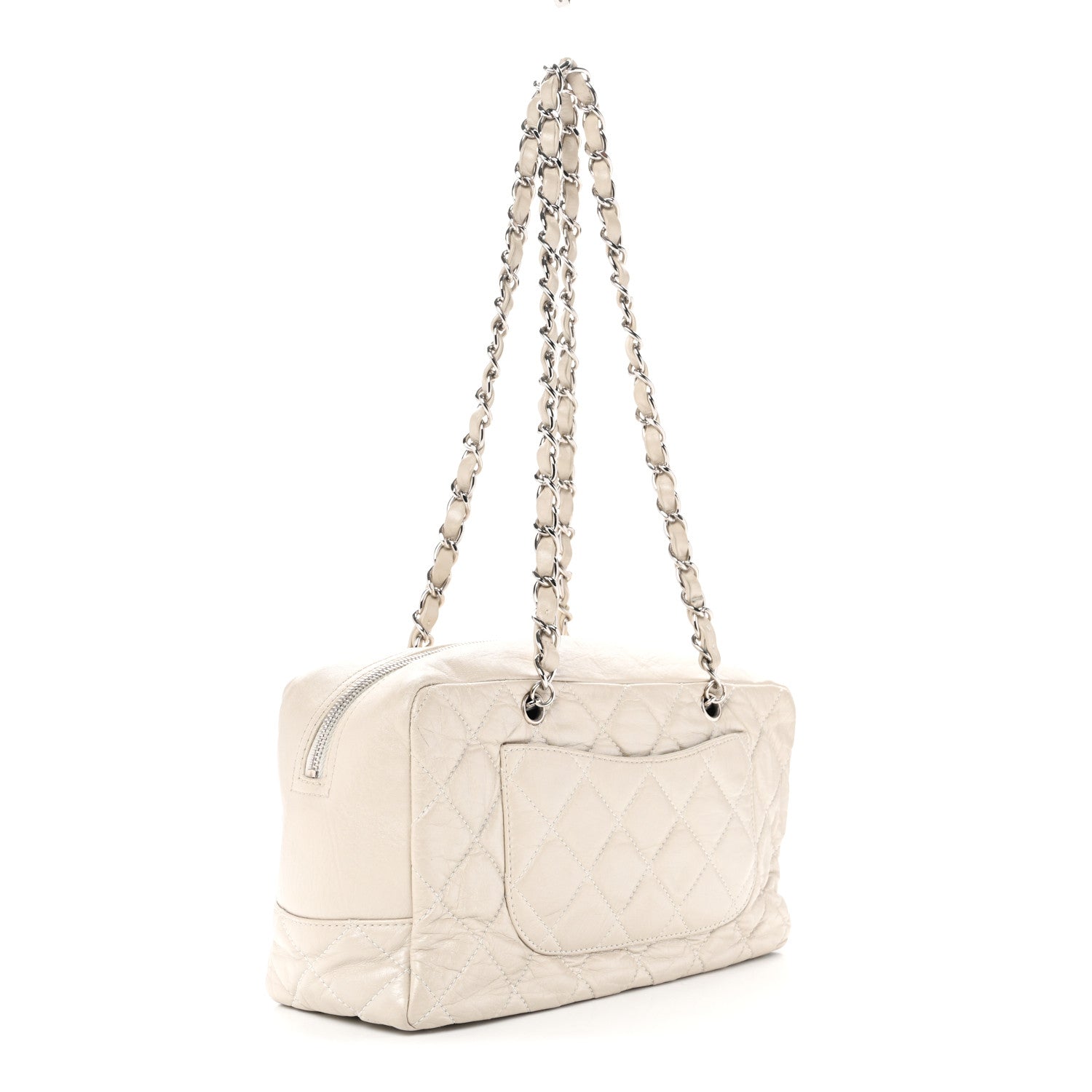Chanel Aged Calfskin Quilted Cotton Club Bowler Pearl 3 of 15