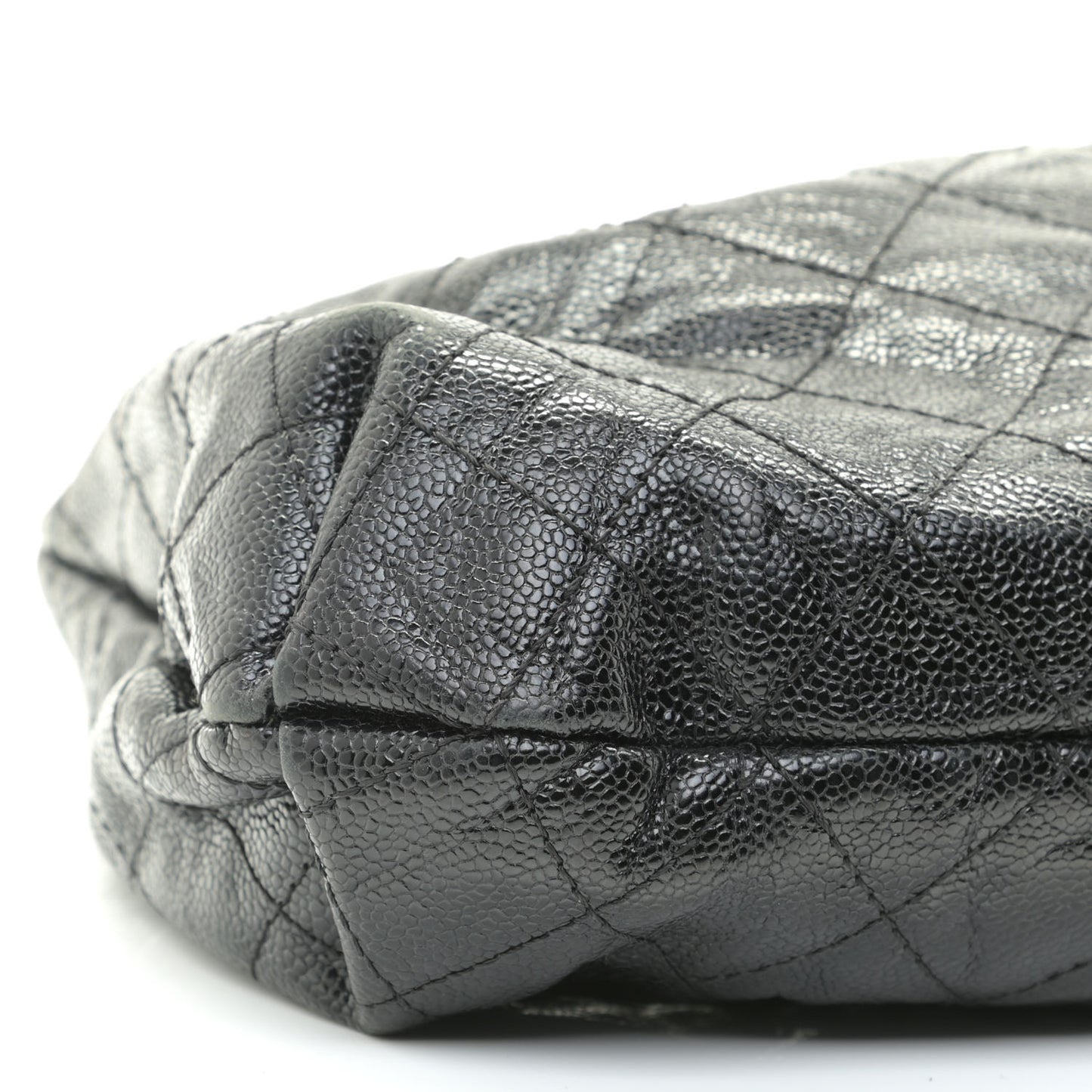 Caviar Quilted Medium Elastic Shopping Tote Black