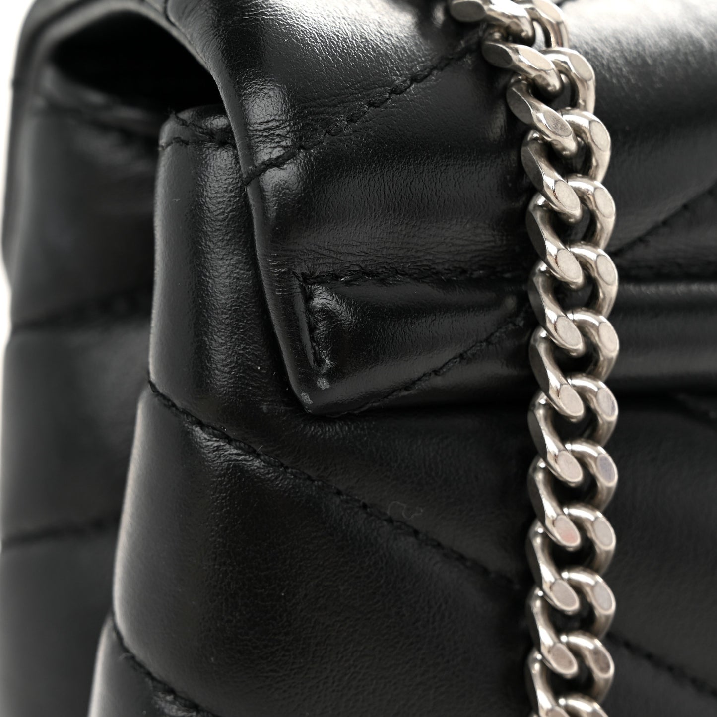 Calfskin Y Quilted Monogram Small Loulou Chain Satchel Black