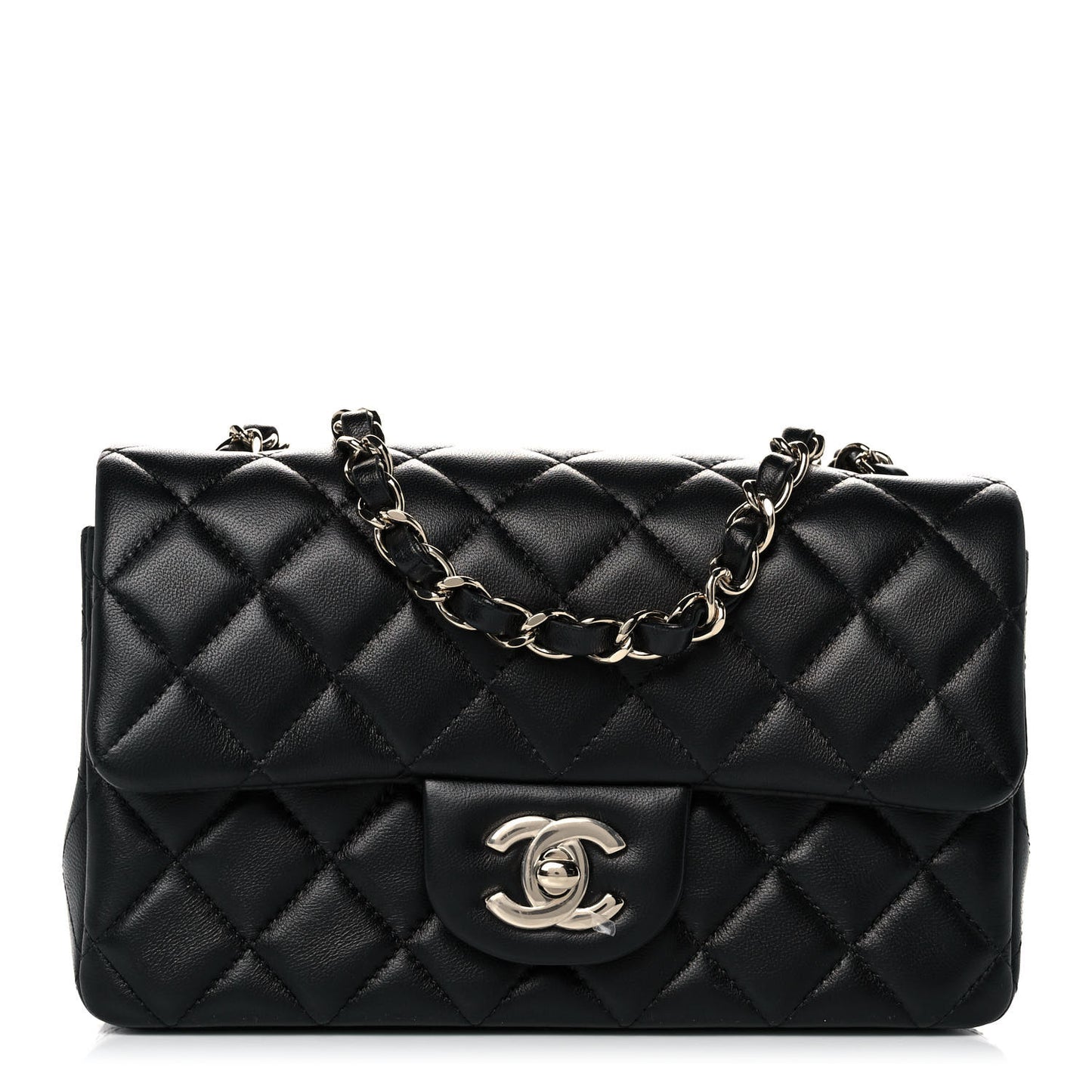 Lambskin Quilted Mini Rectangular Flap Black