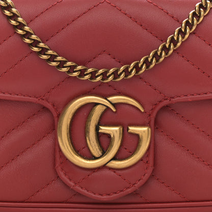 Gucci Calfskin Matelasse Super Mini GG Marmont Shoulder Bag Hibiscus Red 8 of 10