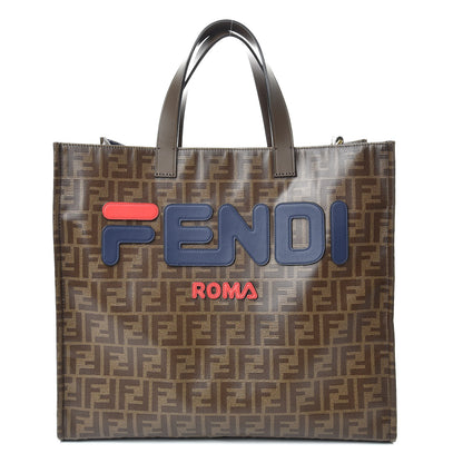 Fendi X FILA Glazed Fabric FF 1974 Mania Shopping Tote Bag Mogano Panna Blueberry 1 of 9