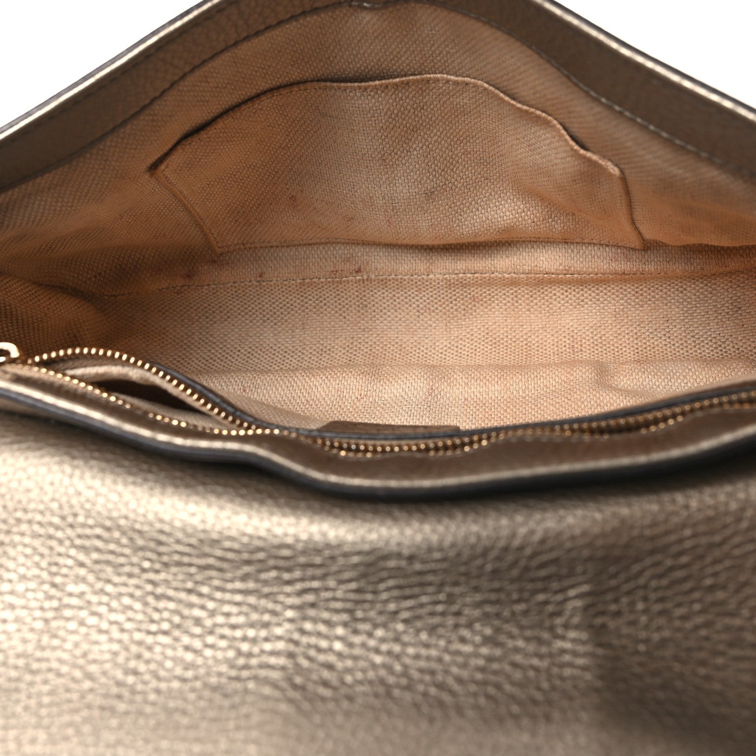 Gucci Metallic Pebbled Calfskin Medium Soho Flap Crossbody New Golden Beige 5 of 11