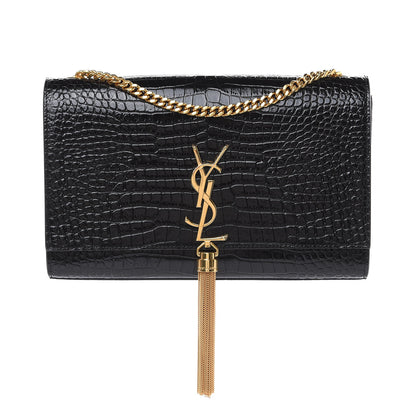 Saint Laurent Calfskin Crocodile Embossed Medium Classic Monogram Kate Tassel Satchel Black 1 of 10