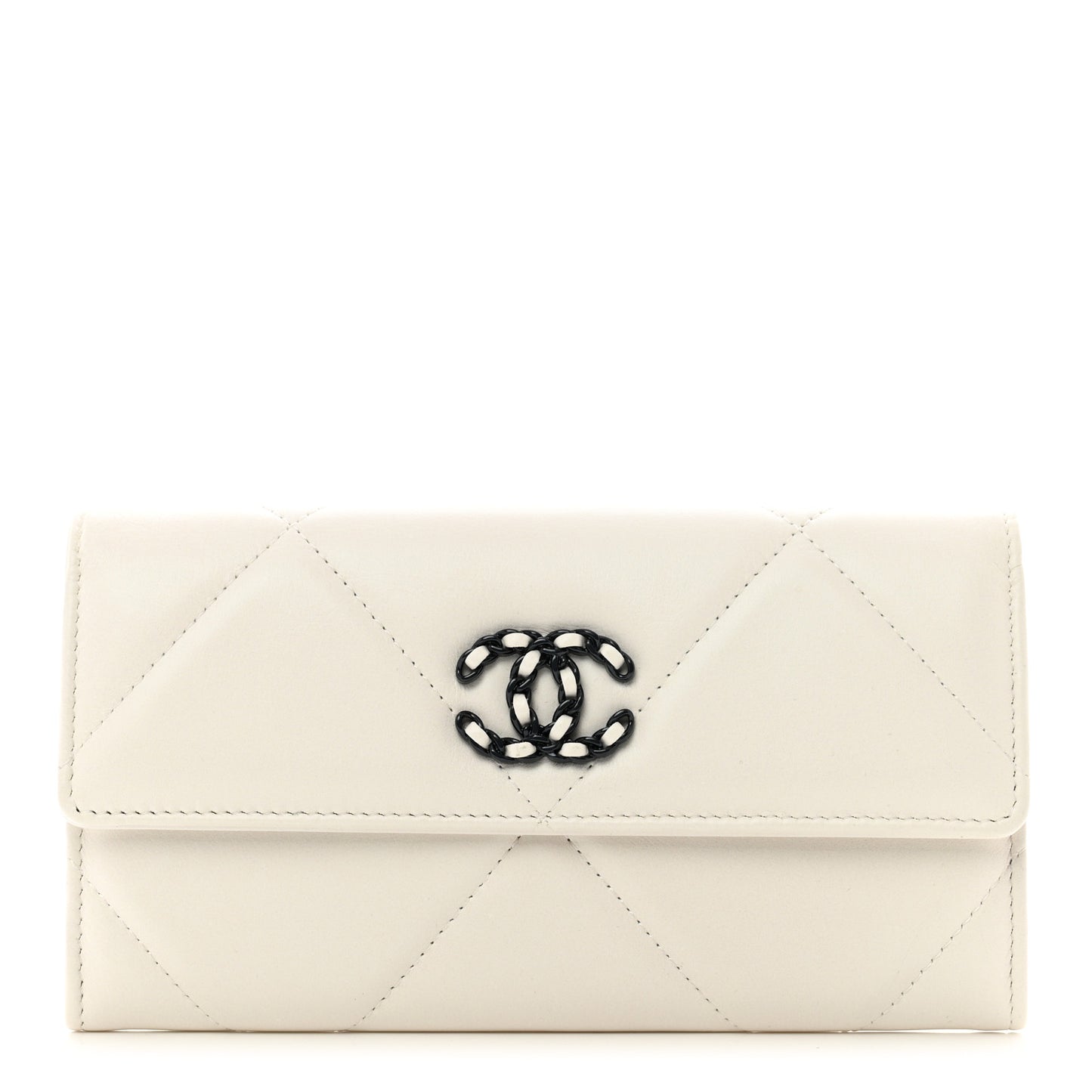 Lambskin Quilted Chanel 19 Flap Wallet White Black