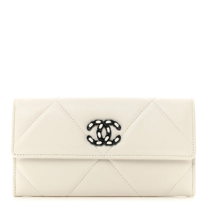 Chanel Lambskin Quilted Chanel 19 Flap Wallet White Black 1 of 9