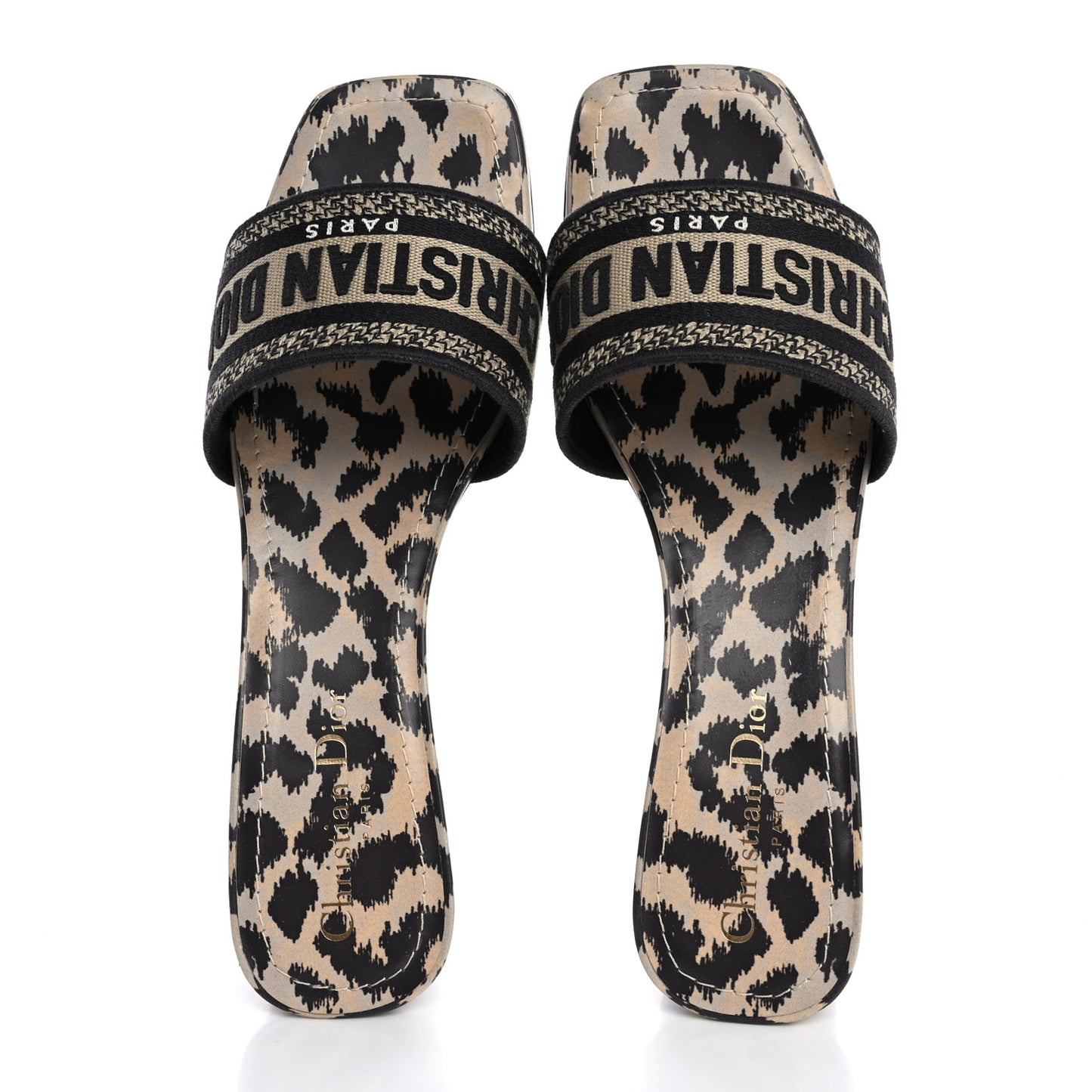 Cotton Embroidered Leopard Dway 40mm Slide Sandals 39.5 Black Beige