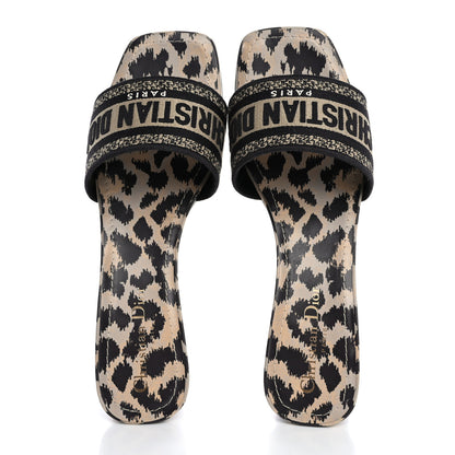 Christian Dior Cotton Embroidered Leopard Dway 40mm Slide Sandals 39.5 Black Beige 2 of 9