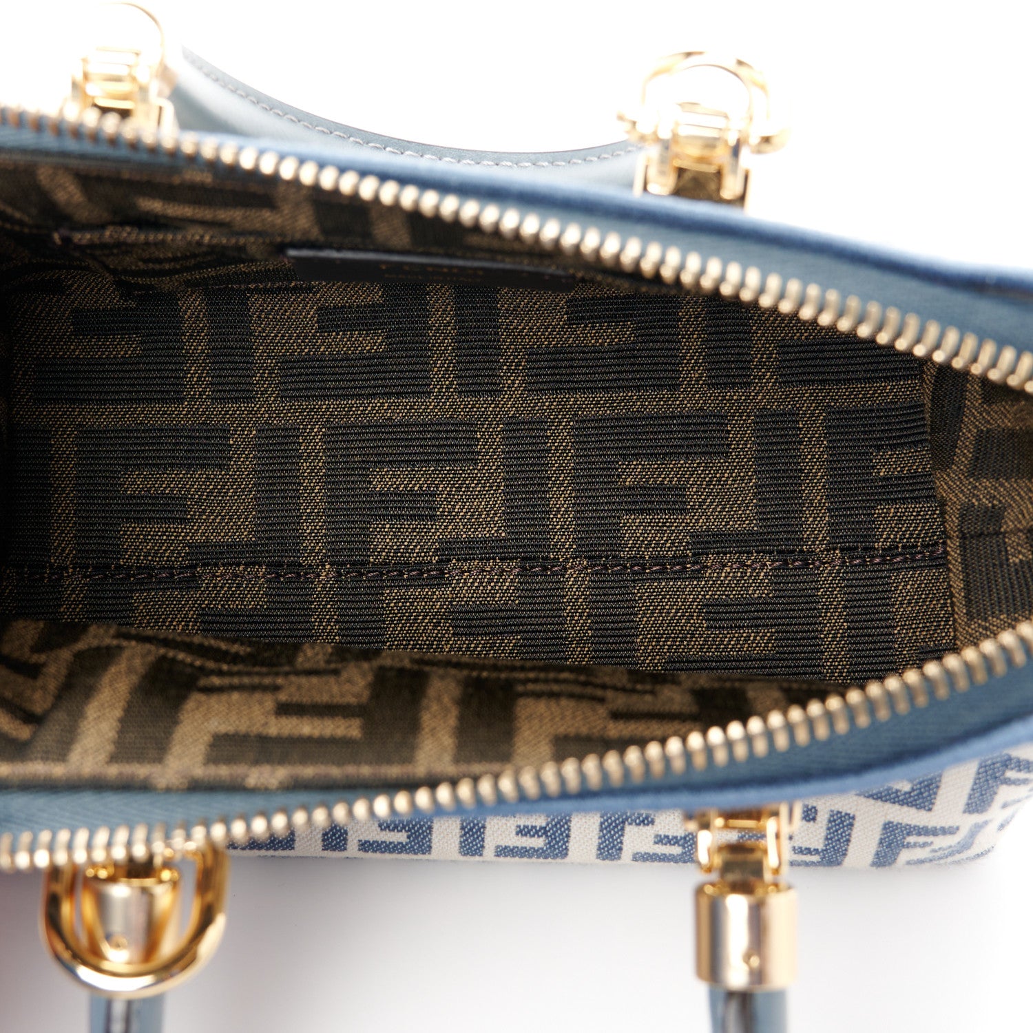Fendi Vitello Grace Jacquard FF Mini By The Way Top Handle Boston Bag Tempest Panna 5 of 11