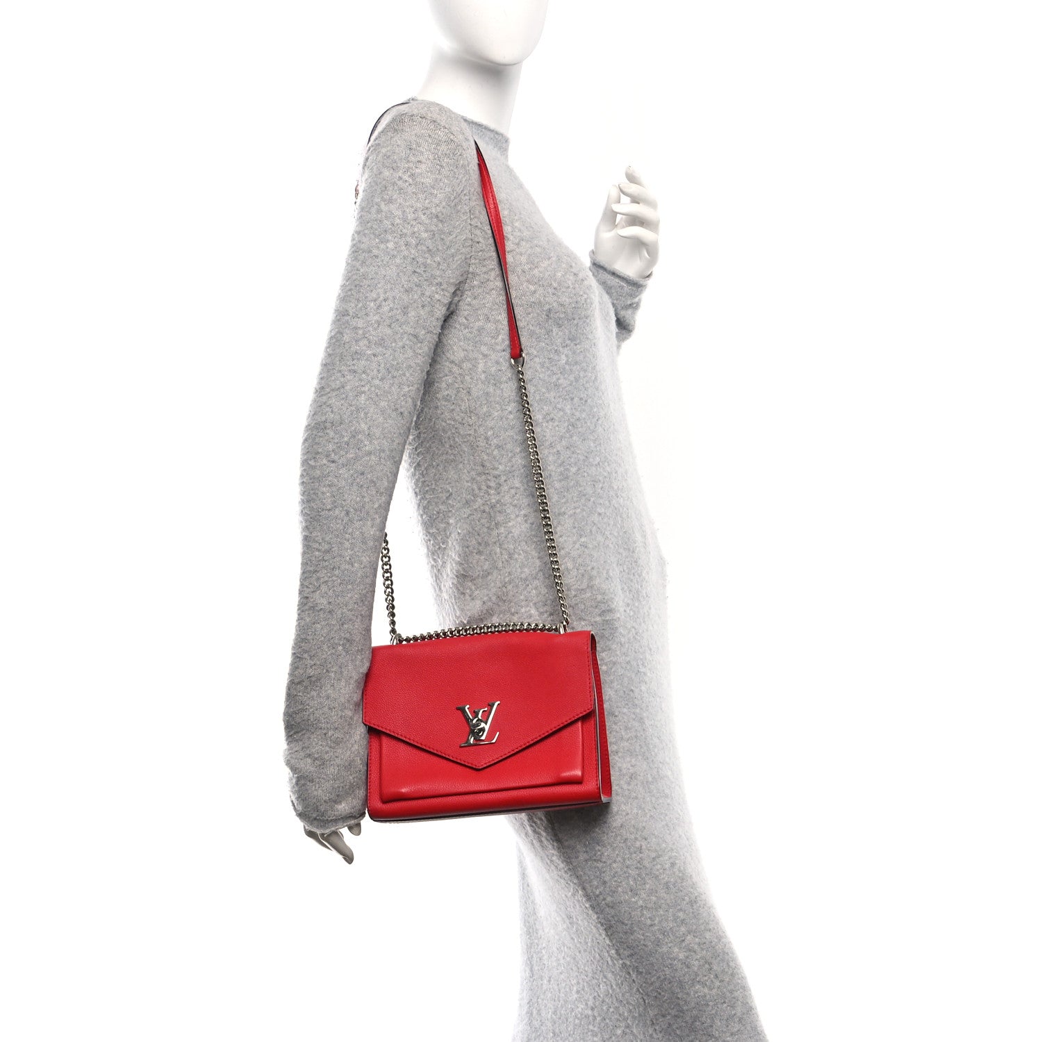 Louis Vuitton Soft Calfskin Mylockme Chain Bag BB Rubis 2 of 9
