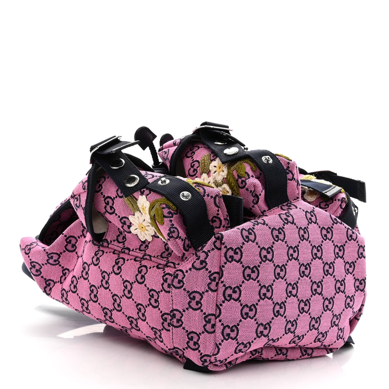 Gucci Monogram Multicolor Floral Embroidered Large Retro Interlocking G Three Pocket Backpack Pink Blue Multicolor 4 of 10