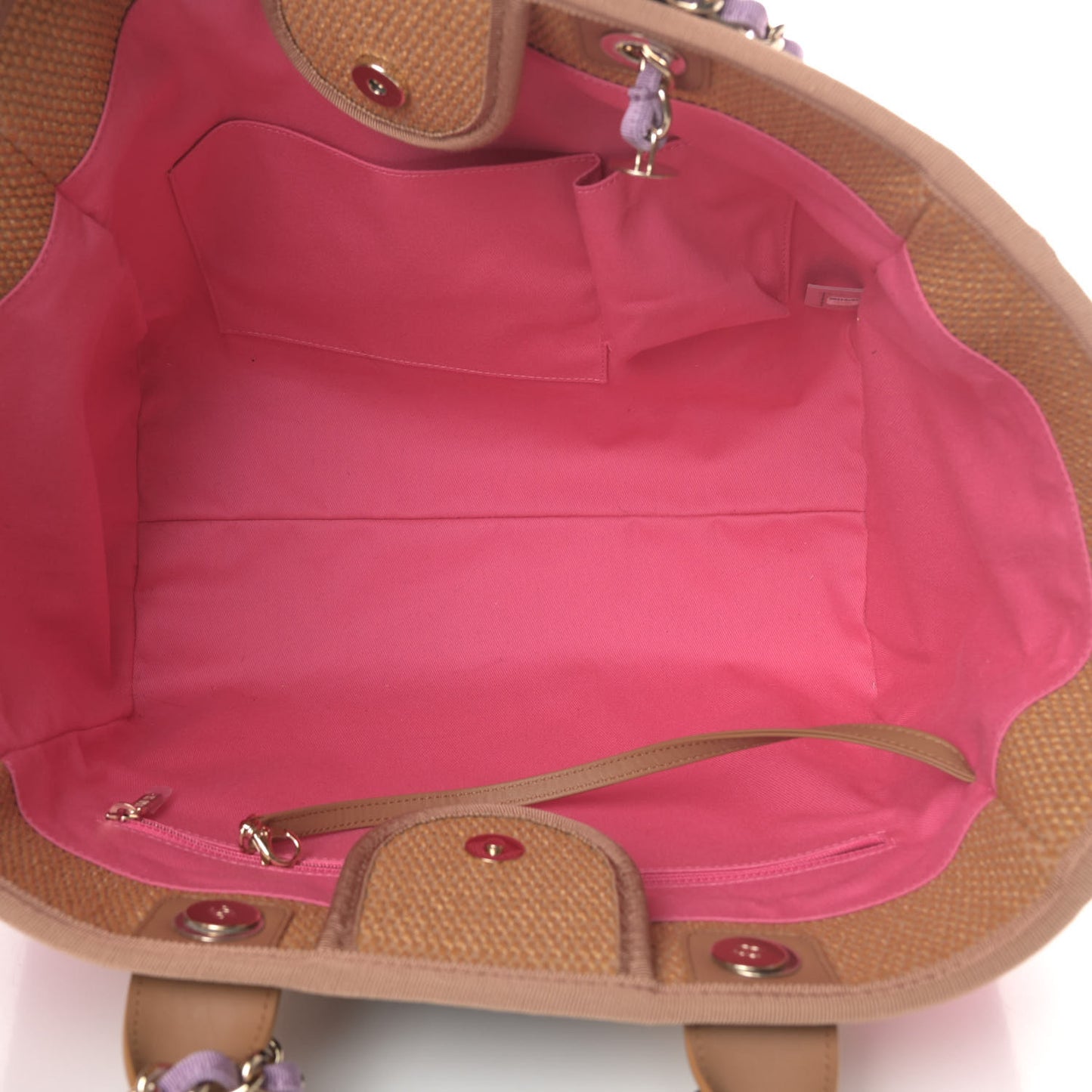 Straw Raffia Calfskin Striped Medium Deauville Tote Dark Beige Fuchsia Navy Blue