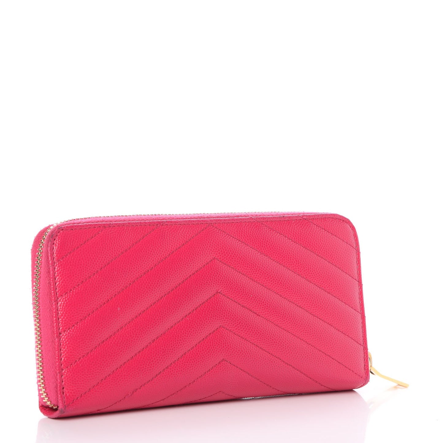 Grain De Poudre Matelasse Chevron Monogram Zip Around Wallet Fuchsia