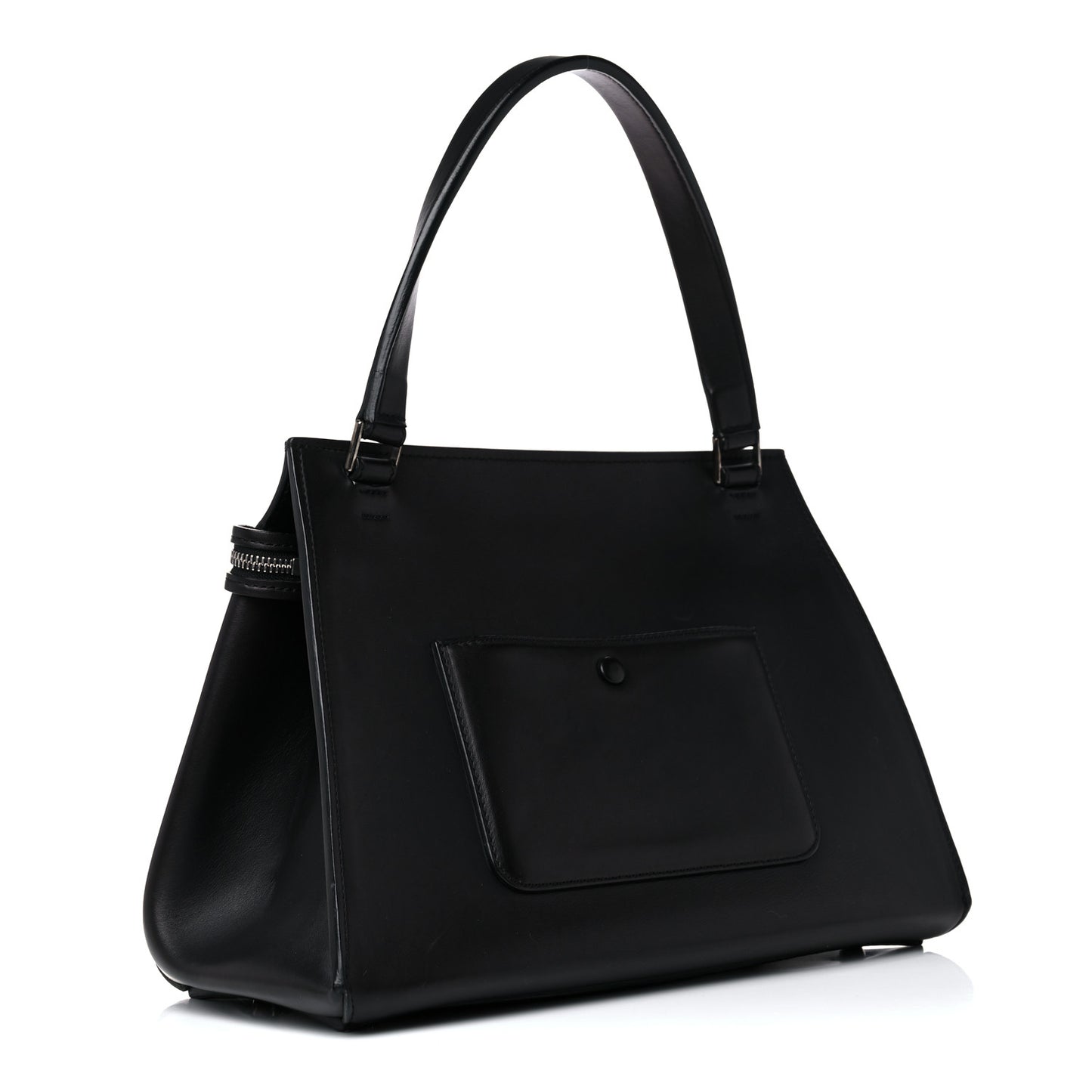 Textured Calfskin Small Bi-Color Edge Shoulder Bag Black Cream