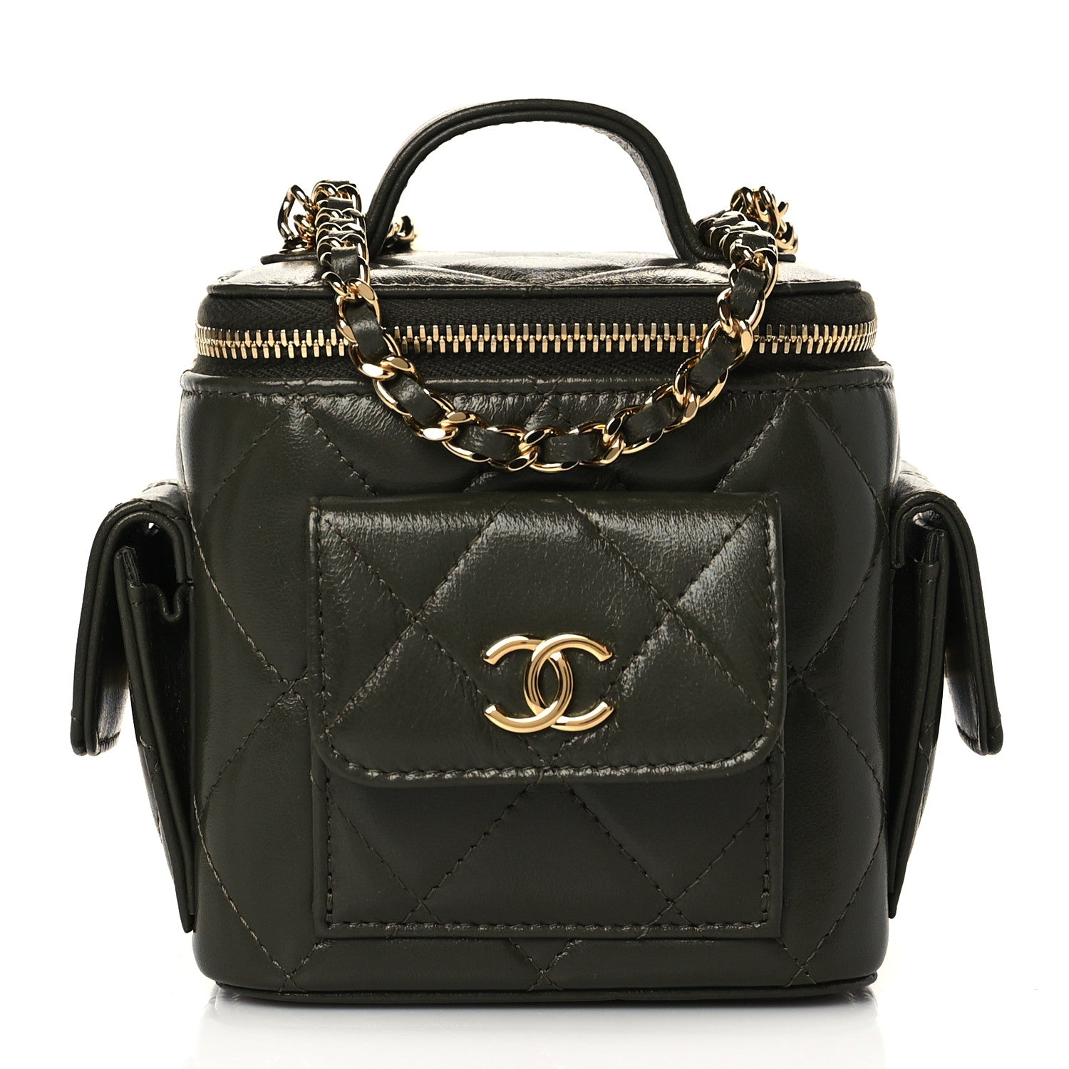 Chanel Lambskin Quilted Polly Pocket Top Vanity With Chain Khaki 1 of 11