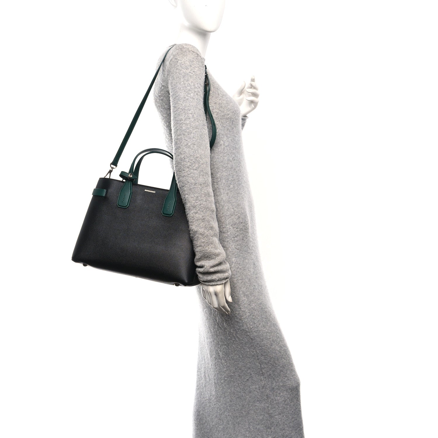 Burberry Derby Calfskin House Check Medium Banner Tote Black Sea Green 2 of 11