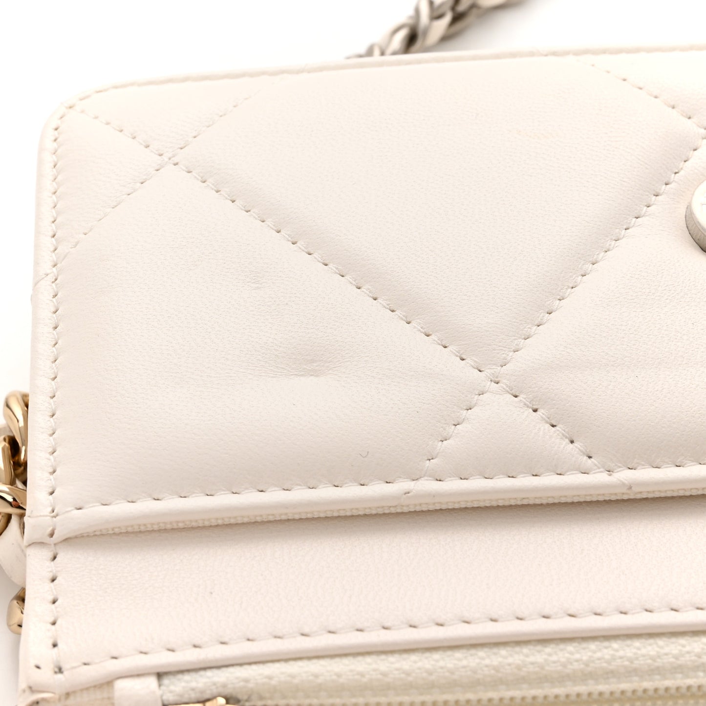 Lambskin Quilted Chanel 19 Wallet On Chain WOC White