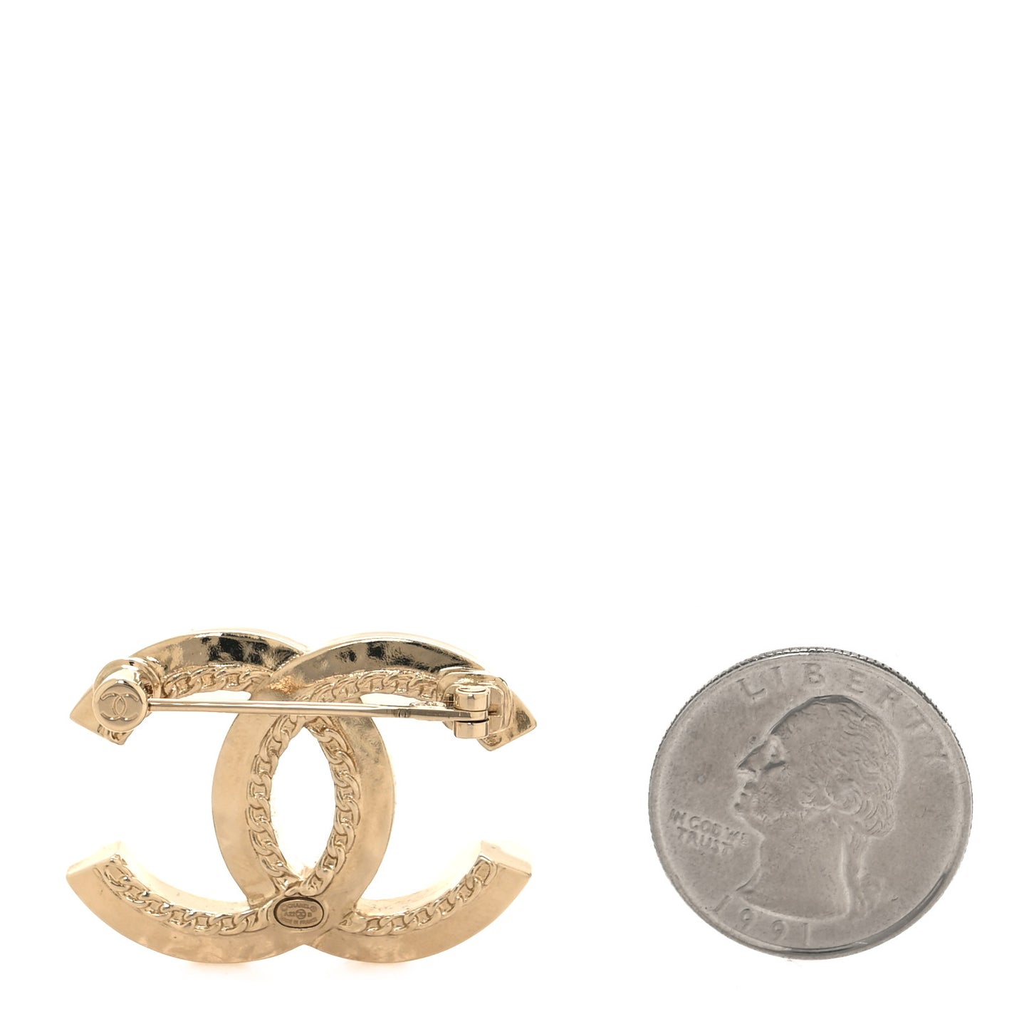 Metal Crystal CC Brooch Silver