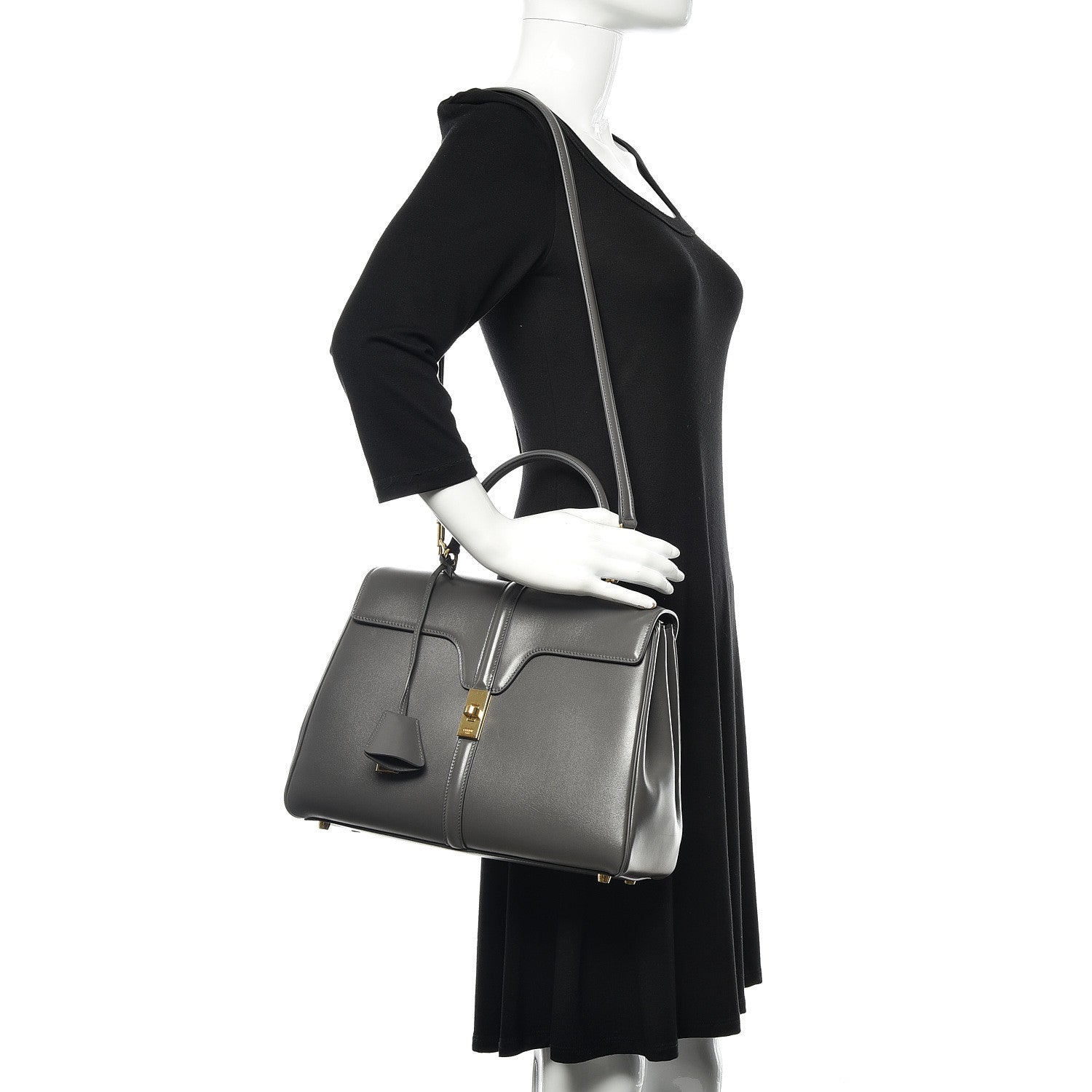 Celine Satinated Calfskin Medium 16 Top Handle Bag Grey 2 of 11