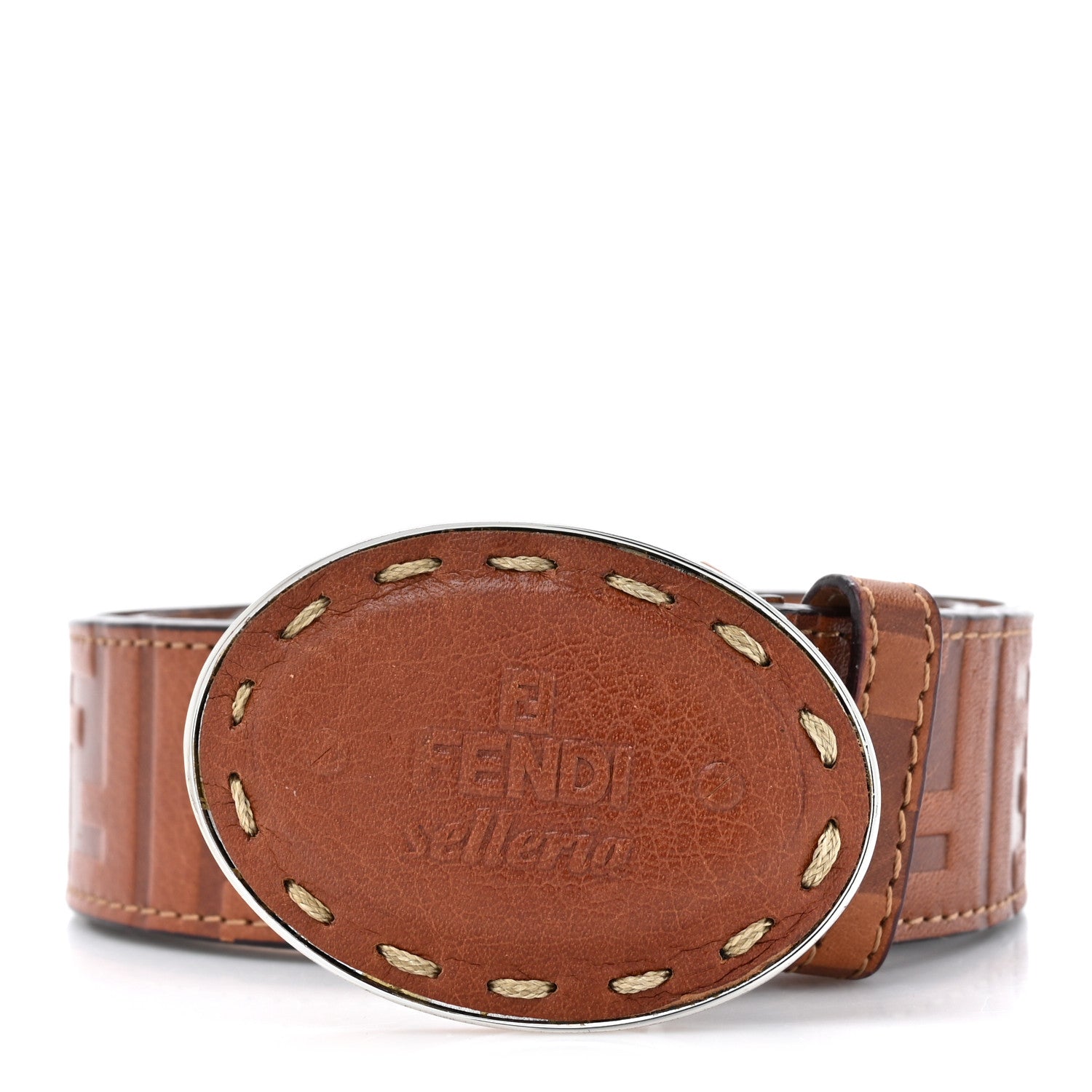 Fendi Cuoio Romano Selleria FF logo Belt 95 32 Brown 1 of 6