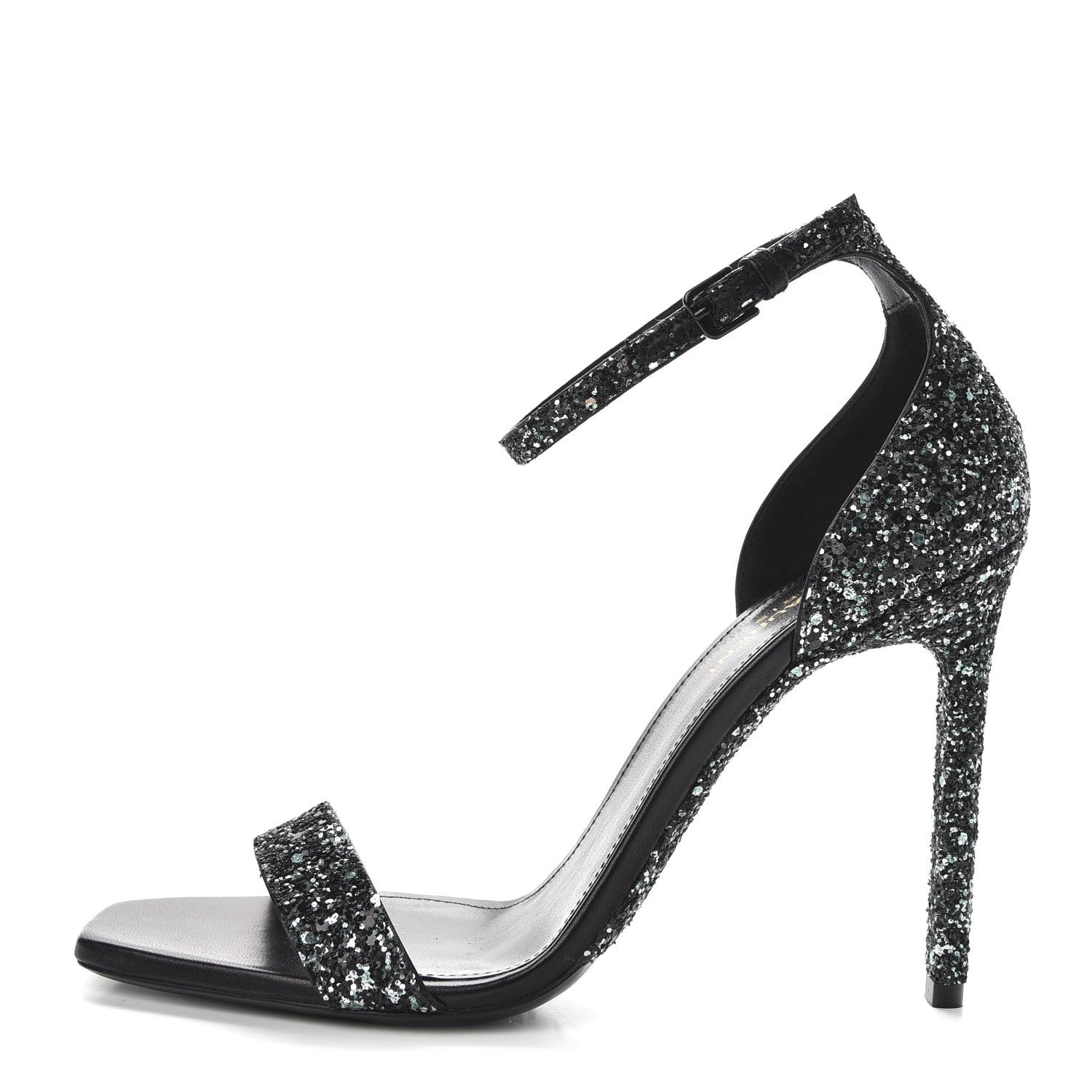 Saint Laurent Glitter Amber 105 Ankle Strap Sandals 39 Black 1 of 10