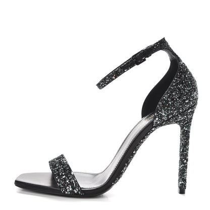 Saint Laurent Glitter Amber 105 Ankle Strap Sandals 39 Black 1 of 10