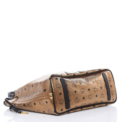 MCM Metallic Visetos Medium Shopper Tote Gold 4 of 9
