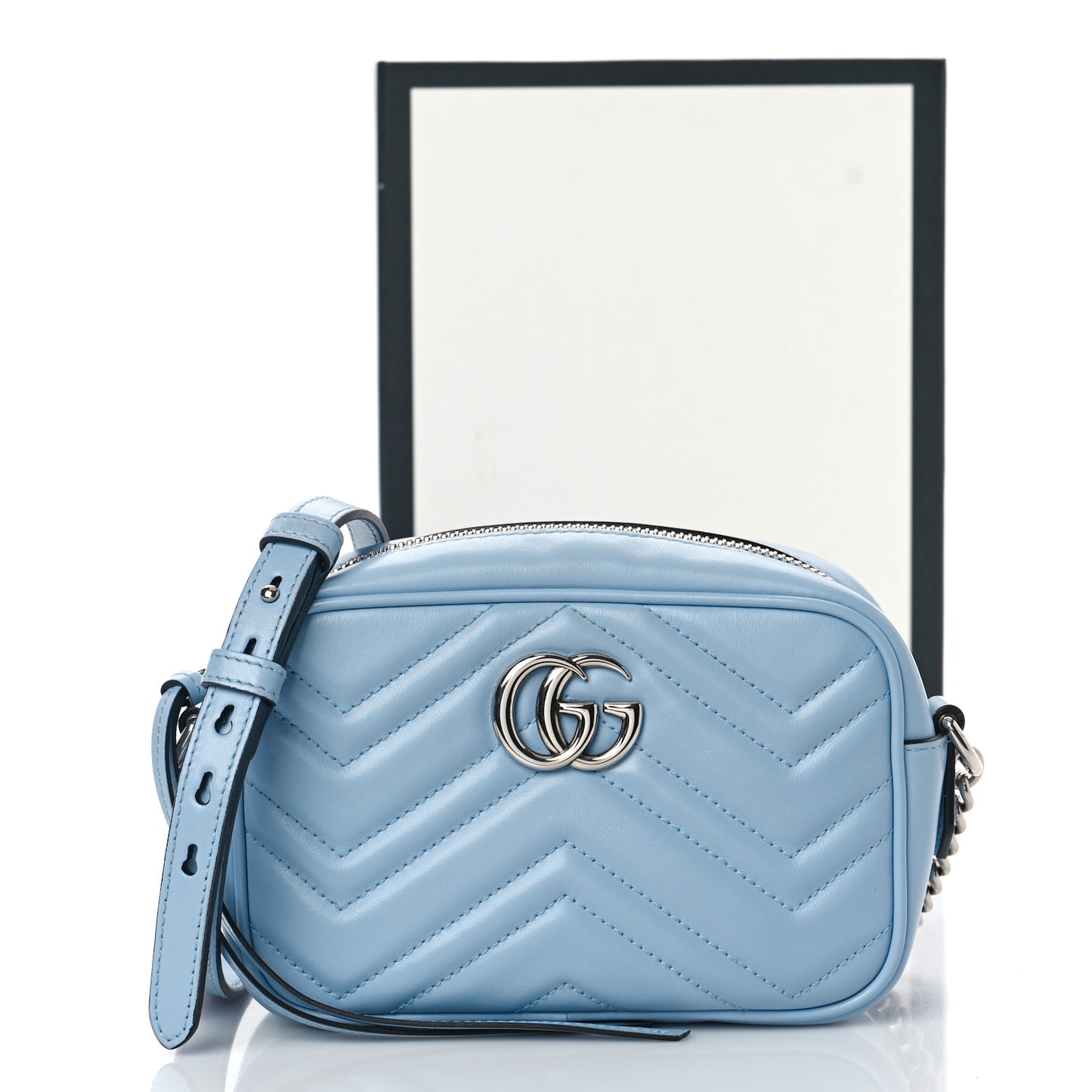 Calfskin Matelasse Mini GG Marmont Chain Shoulder Bag Porcelain Light Blue