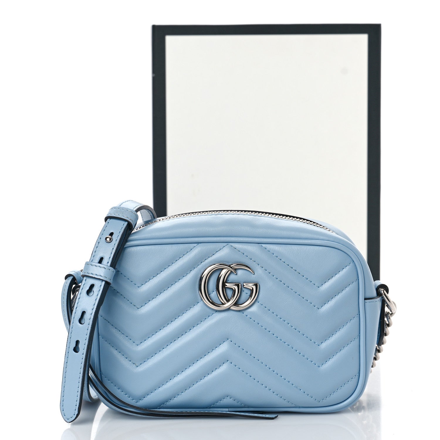 Gucci Calfskin Matelasse Mini GG Marmont Chain Shoulder Bag Porcelain Light Blue 11 of 11