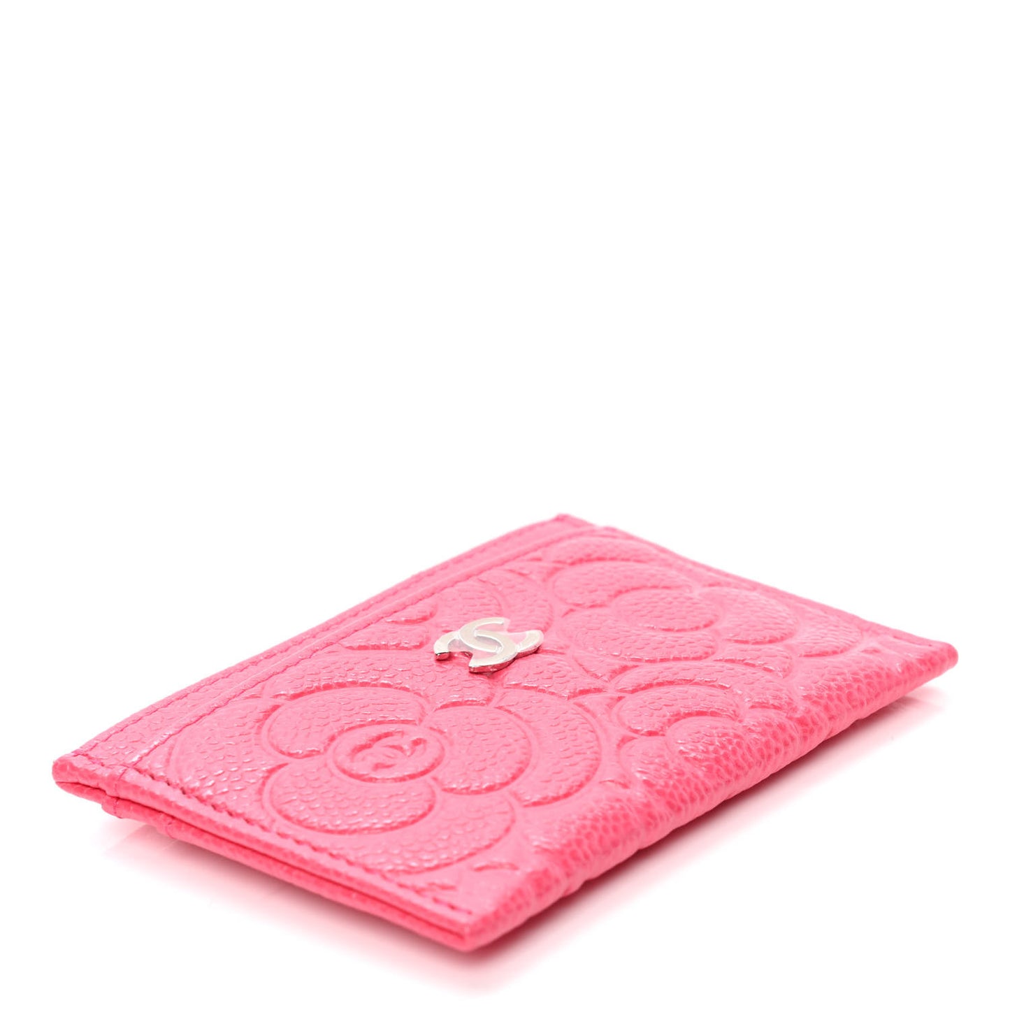 Caviar Camellia Embossed Card Holder Pink