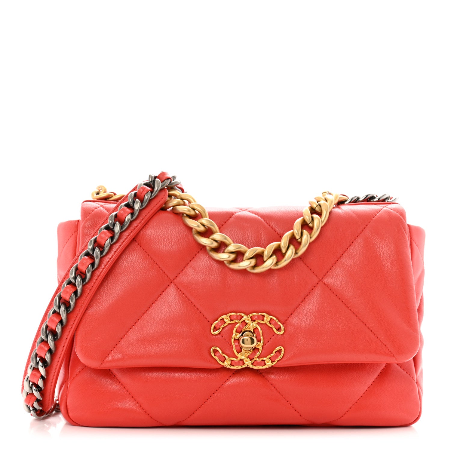 Chanel Goatskin Quilted Medium Chanel 19 Flap Orange 1 of 10