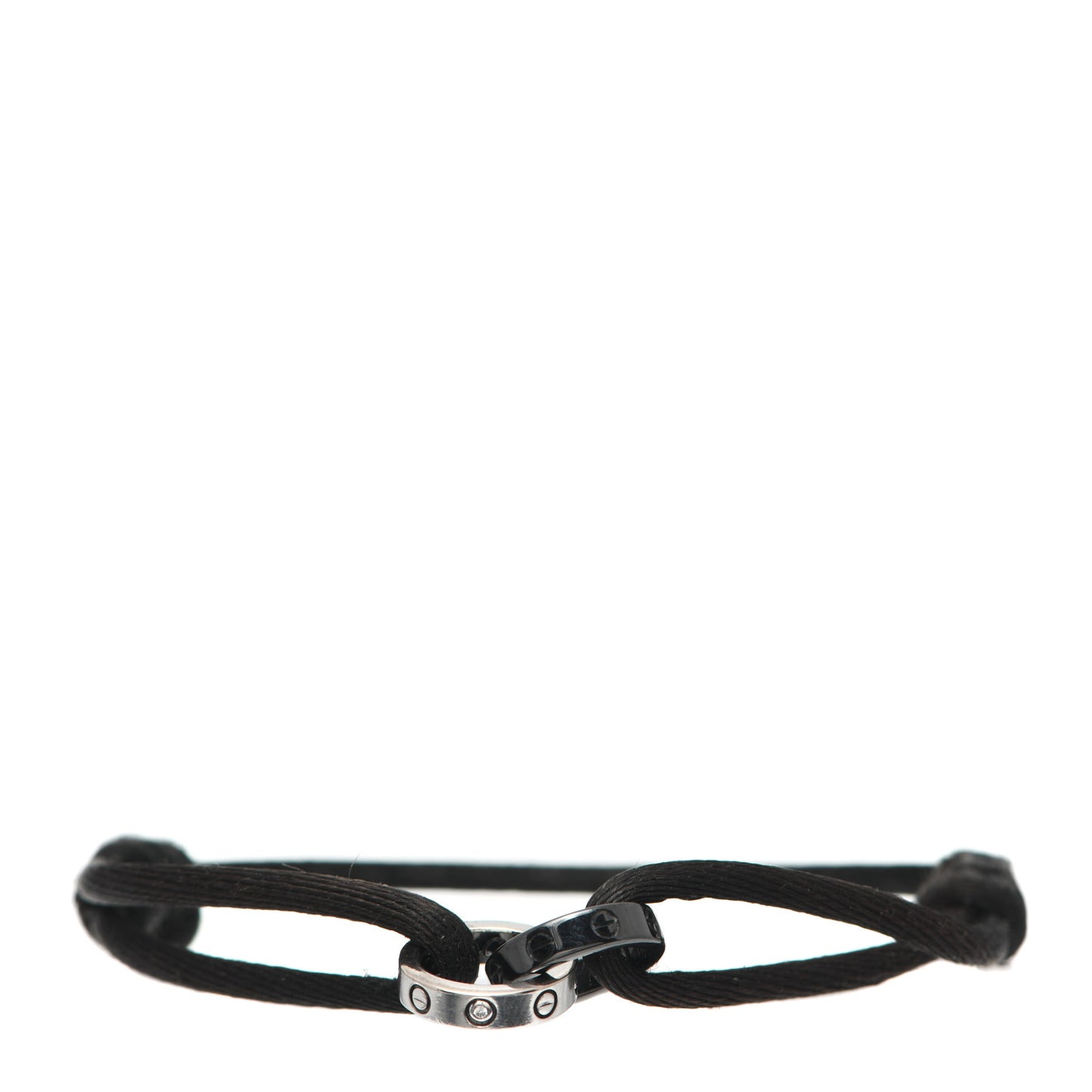 18K White Gold Ceramic 4 Diamond LOVE Cord Bracelet Black
